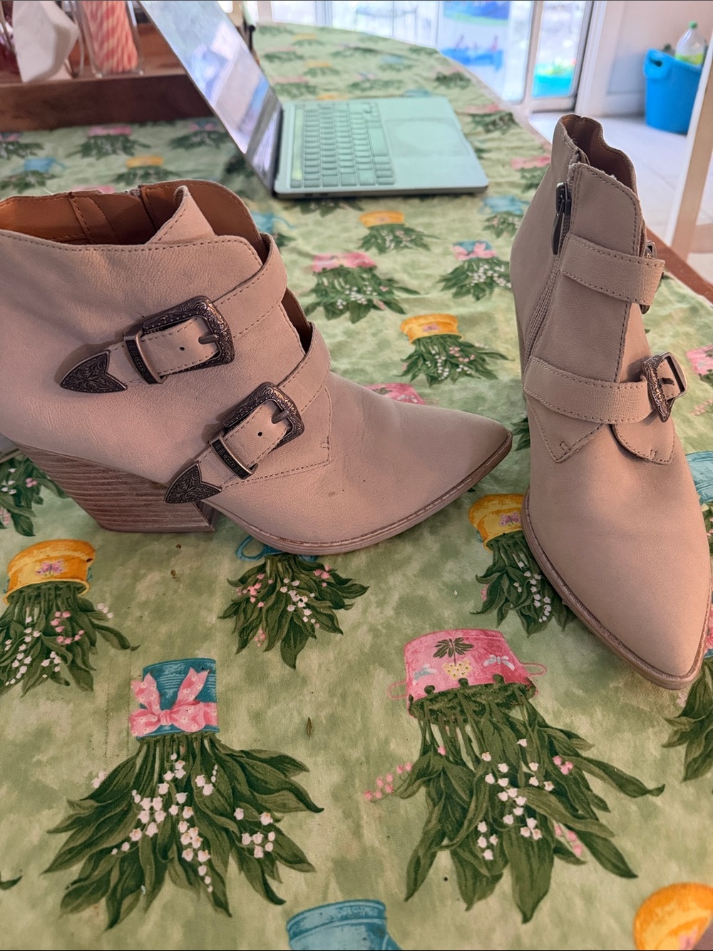 Franco Sarto Taupe Ankle Booties with Buckle Straps